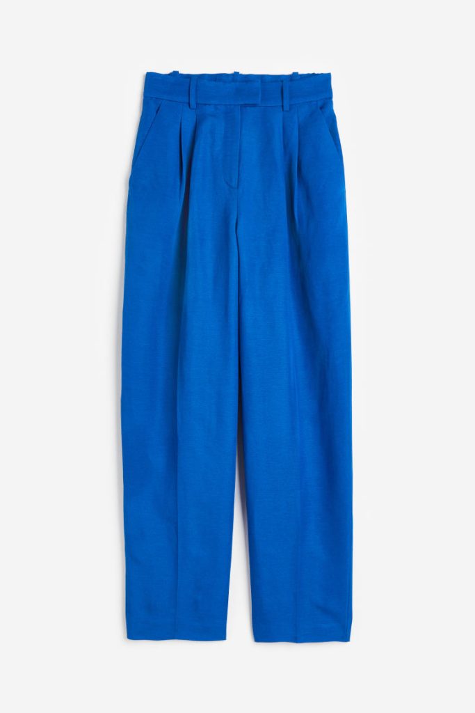 H & M - Broek van linnenmix met smal toelopende pijpen - Blauw