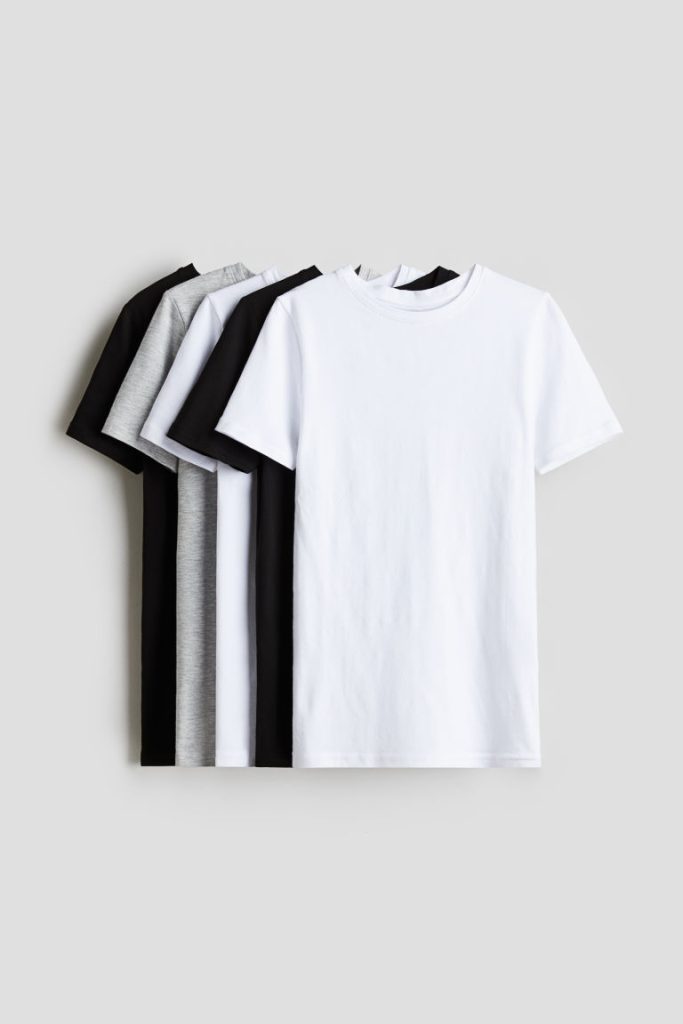 H & M - Set van 5 T-shirts van katoenen tricot - Wit