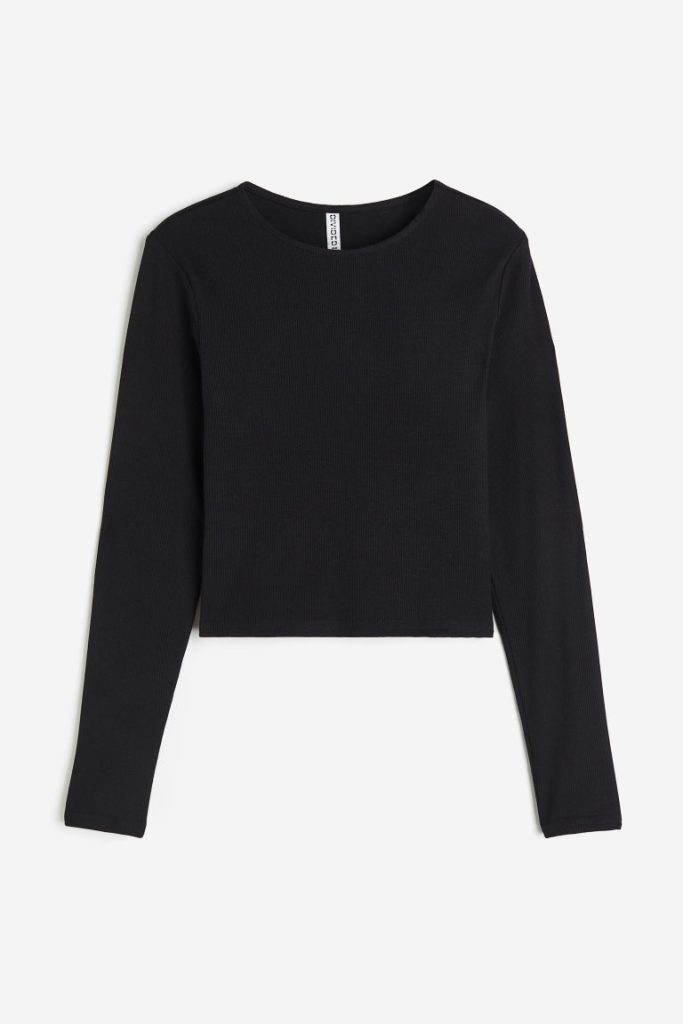 H & M - Geribde top - Zwart