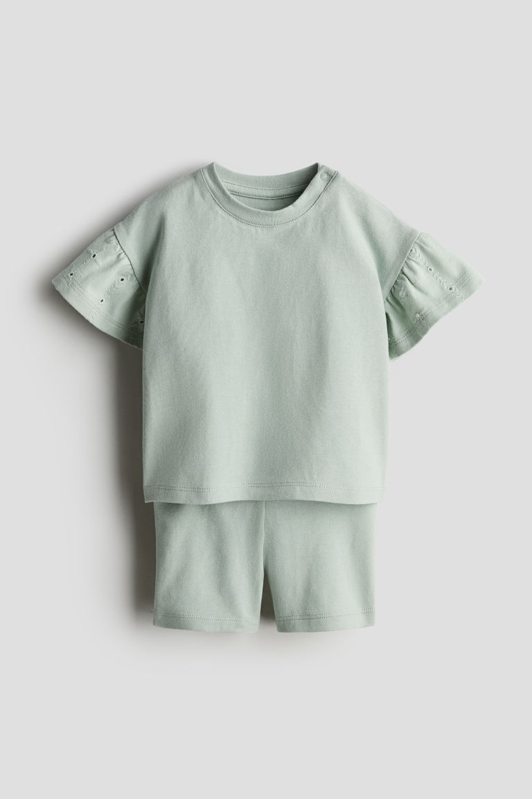 H & M - Tweedelige set van katoenen tricot - Groen