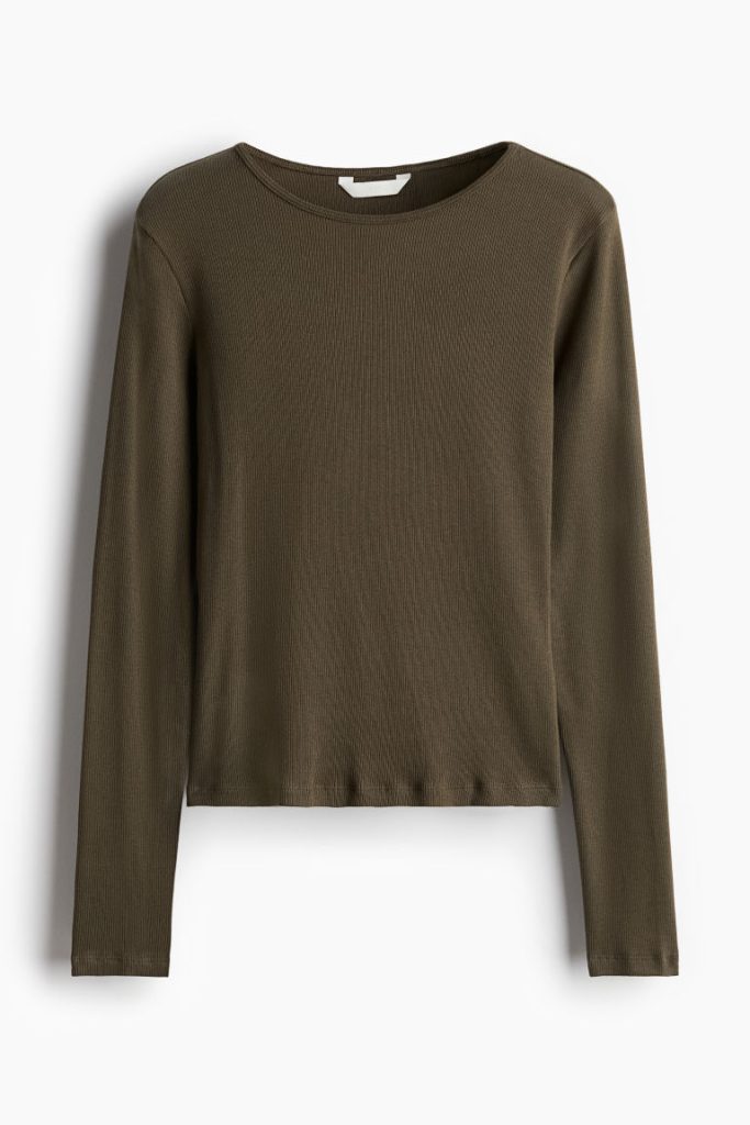 H & M - Shirt van ribtricot - Groen