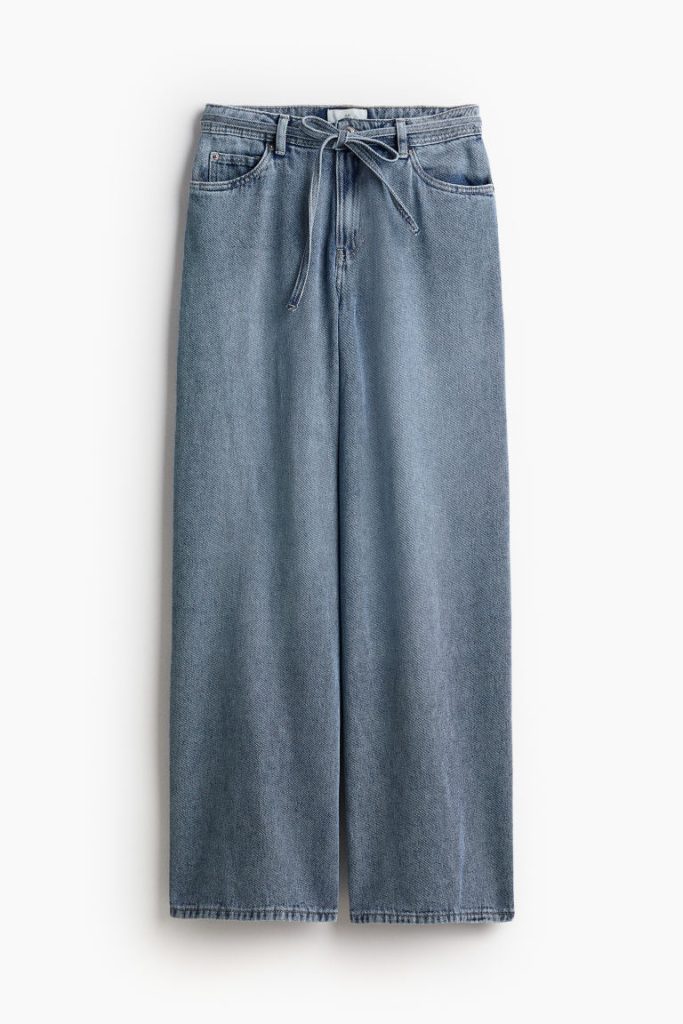 H & M - Wijde jeans met strikceintuur - Blauw