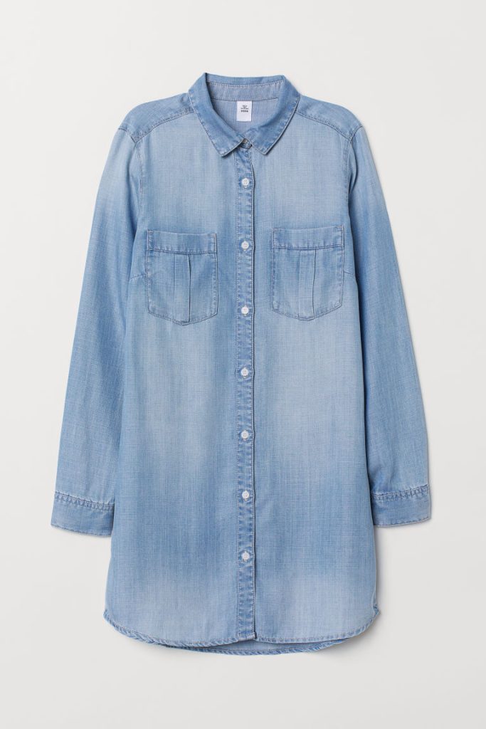 H & M - Lange denim overhemdblouse - Blauw