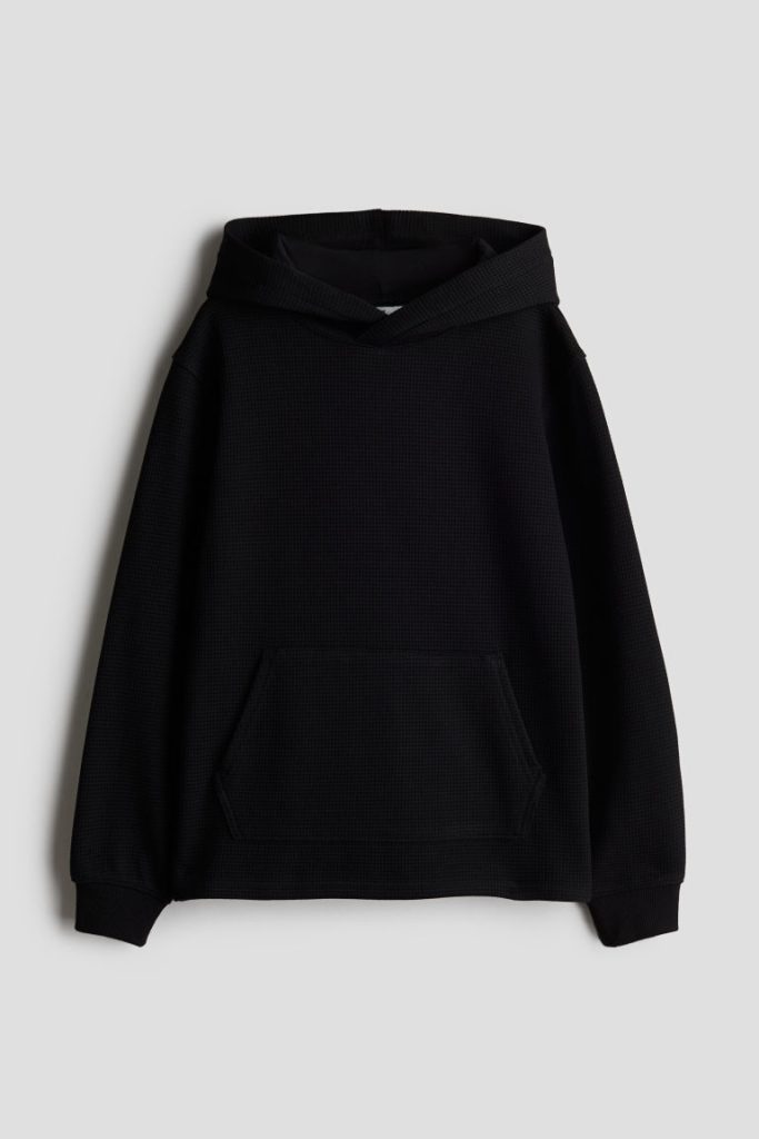 H & M - Capuchonsweater van wafeltricot - Zwart