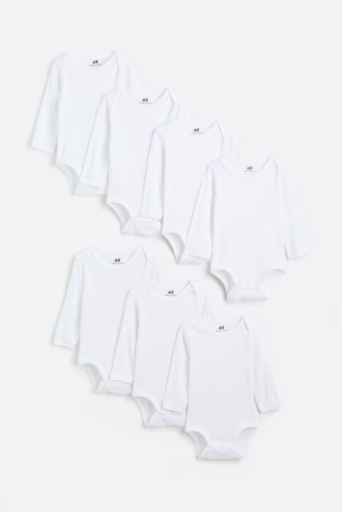 H & M - Set van 7 rompers met lange mouwen - Wit