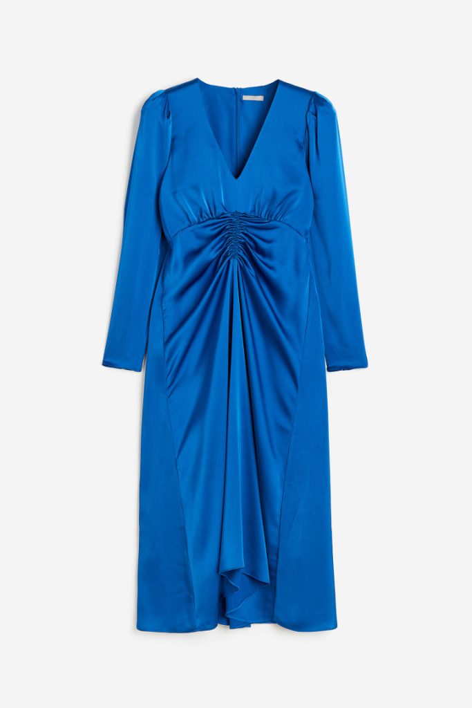 H & M - Ingerimpelde satijnen jurk - Blauw