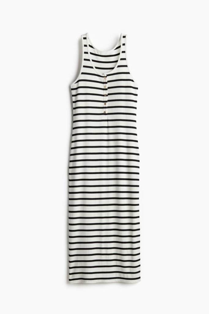 H & M - Tricot jurk met knoopsluiting - Wit