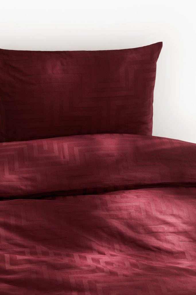 H & M - Dekbedset van katoenen satinet - eenpersoons - Rood