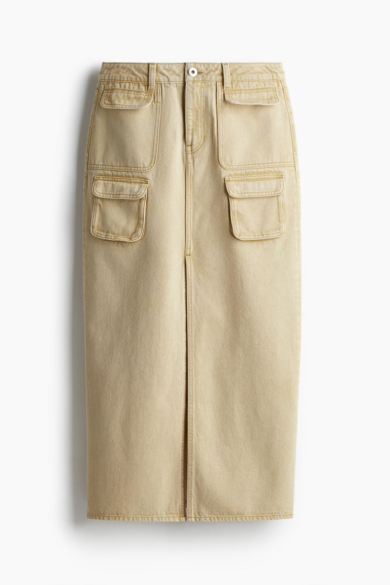 H & M - Lange denim utilityrok - Beige