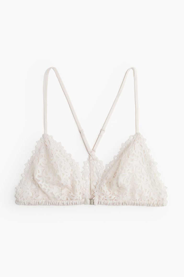 H & M - Non-padded soft-bh met borduursel - Beige