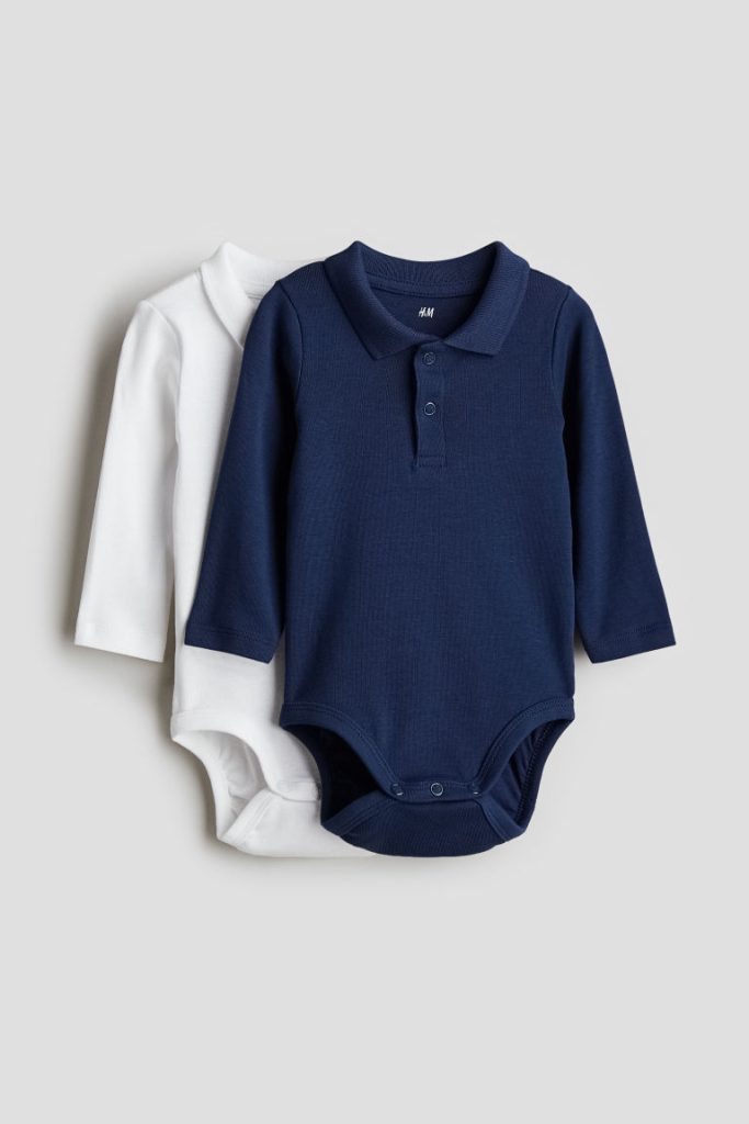 H & M - Set van 2 rompers met lange mouwen - Blauw