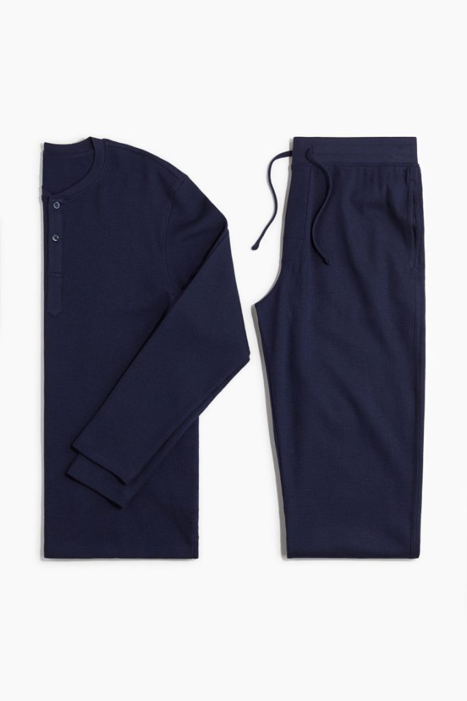 H & M - Gewafelde pyjama - Regular Fit - Blauw