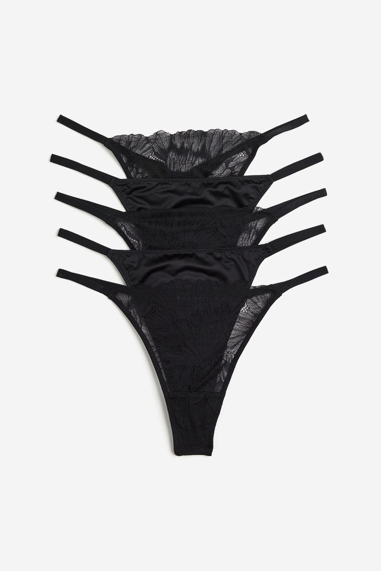 H & M - Set van 5 slips - Thong - Zwart