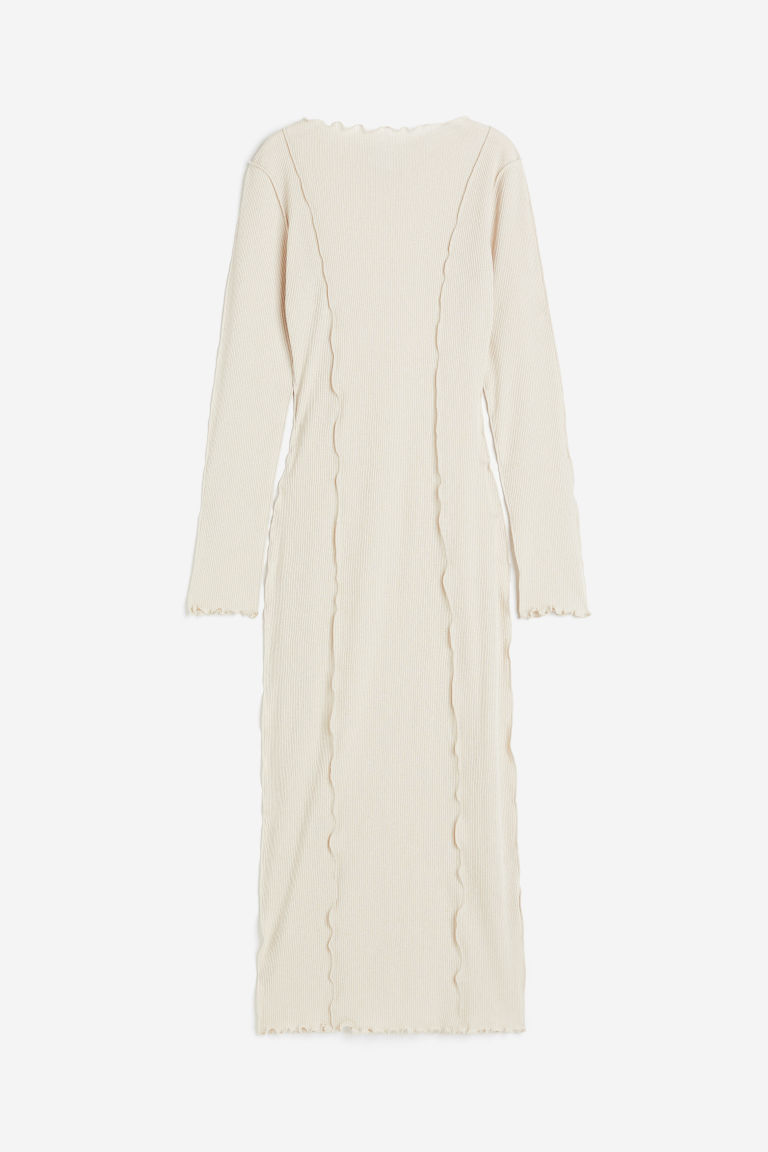 H & M - Ribgebreide jurk met overlockstiksel - Beige