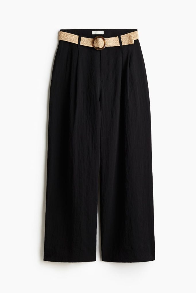 H & M - Wijde broek met ceintuur - Zwart