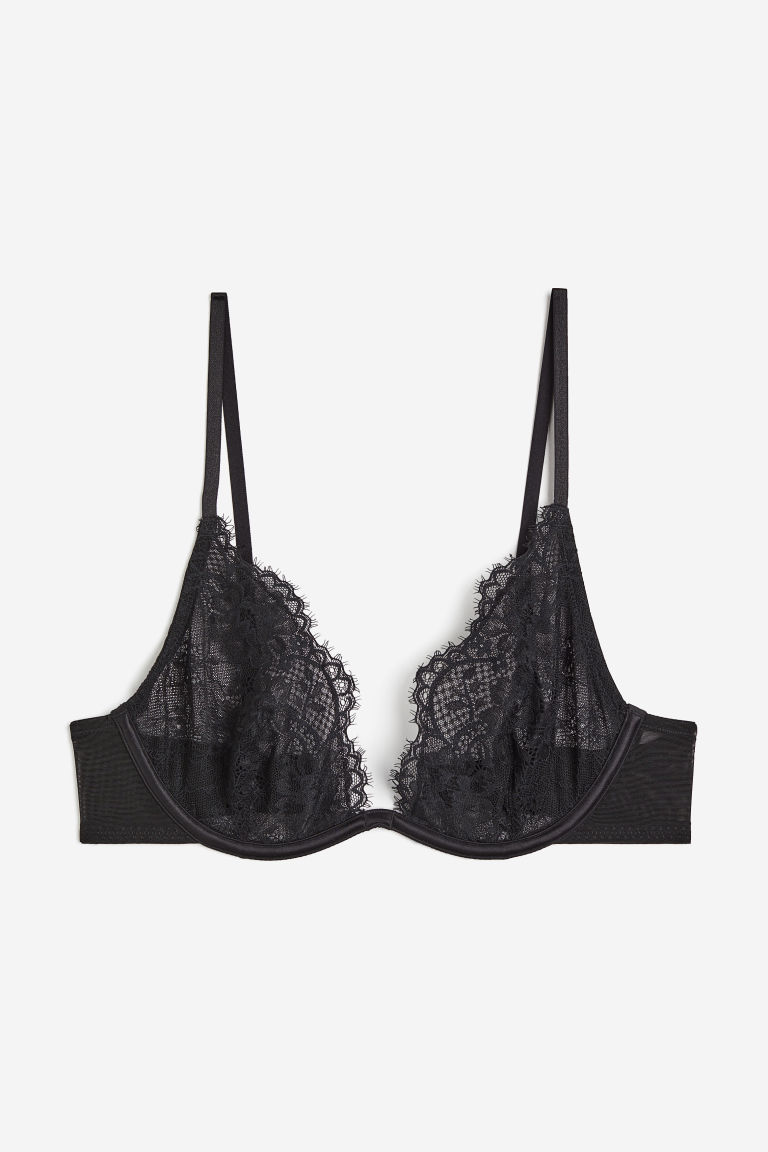 H & M - Kanten deep plunge-bh - Zwart