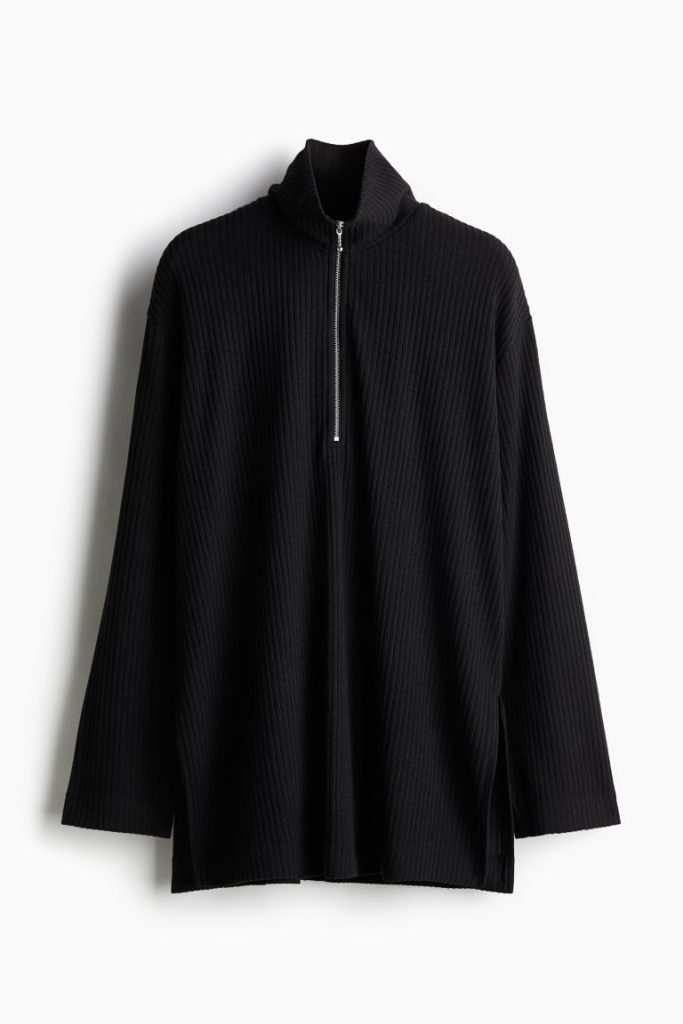 H & M - Geribde ziptop-top - Zwart