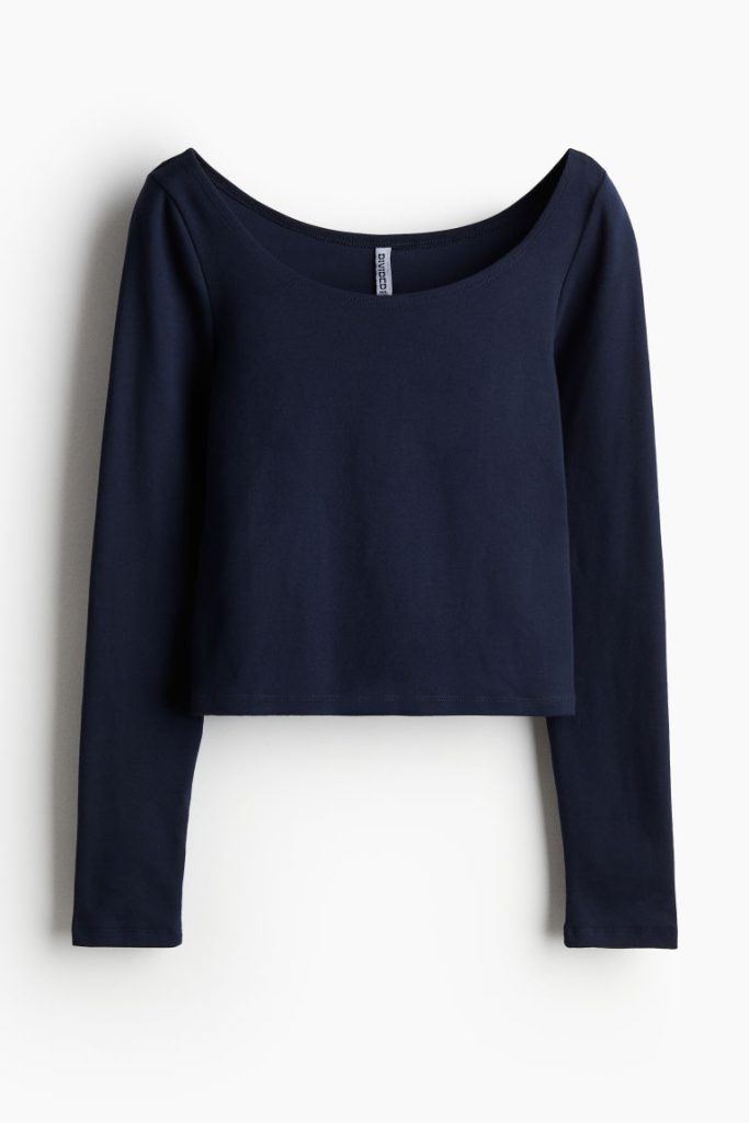 H & M - Katoenen top met boothals - Blauw