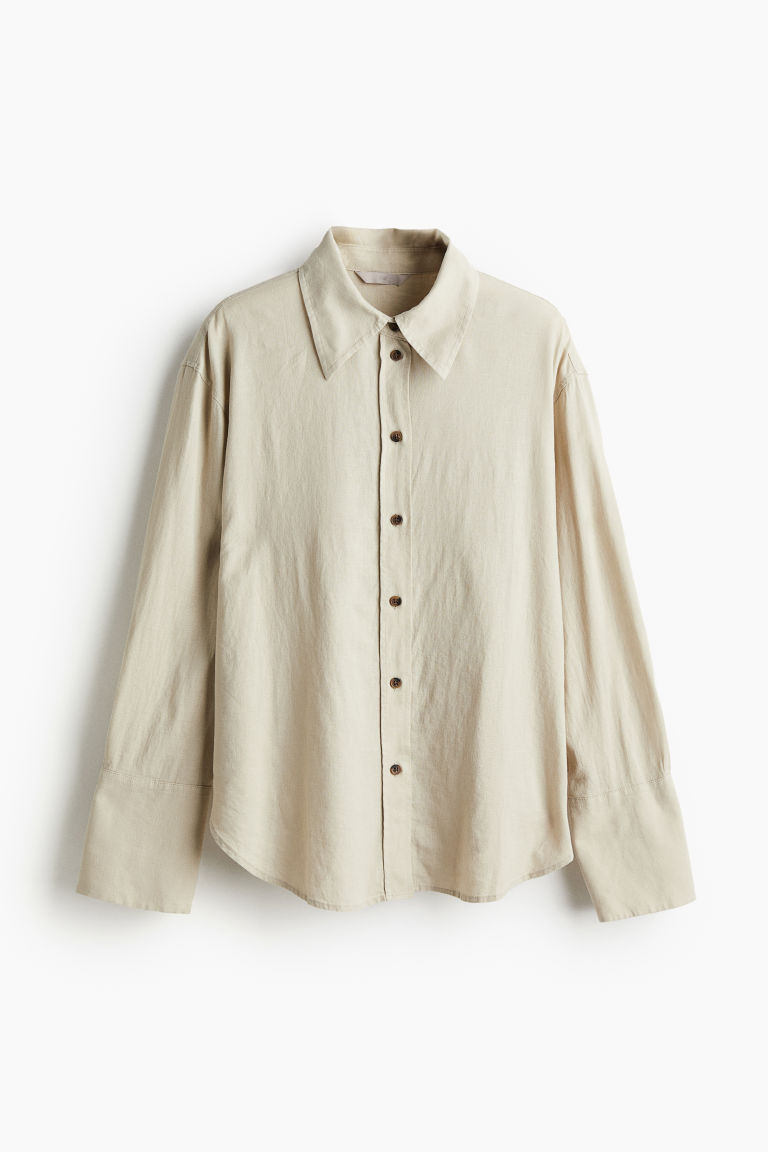 H & M - Oversized overhemdblouse van linnenmix - Beige