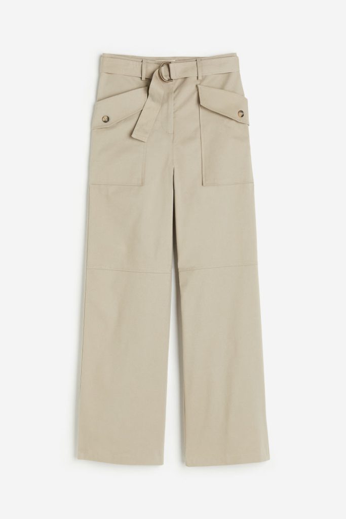 H & M - Katoenen broek met ceintuur - Beige