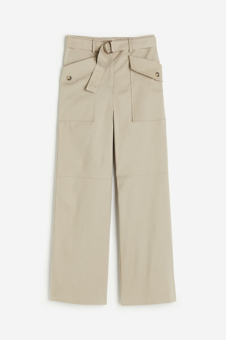 H & M - Katoenen broek met ceintuur - Beige