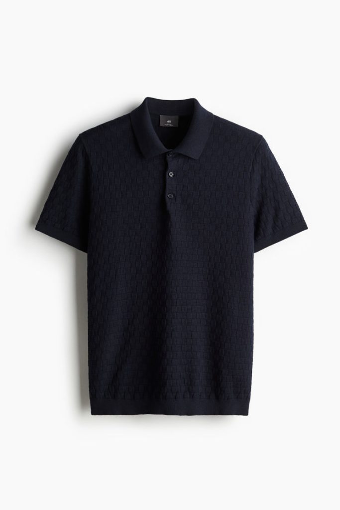 H & M - Structuurgebreid poloshirt - Slim Fit - Blauw