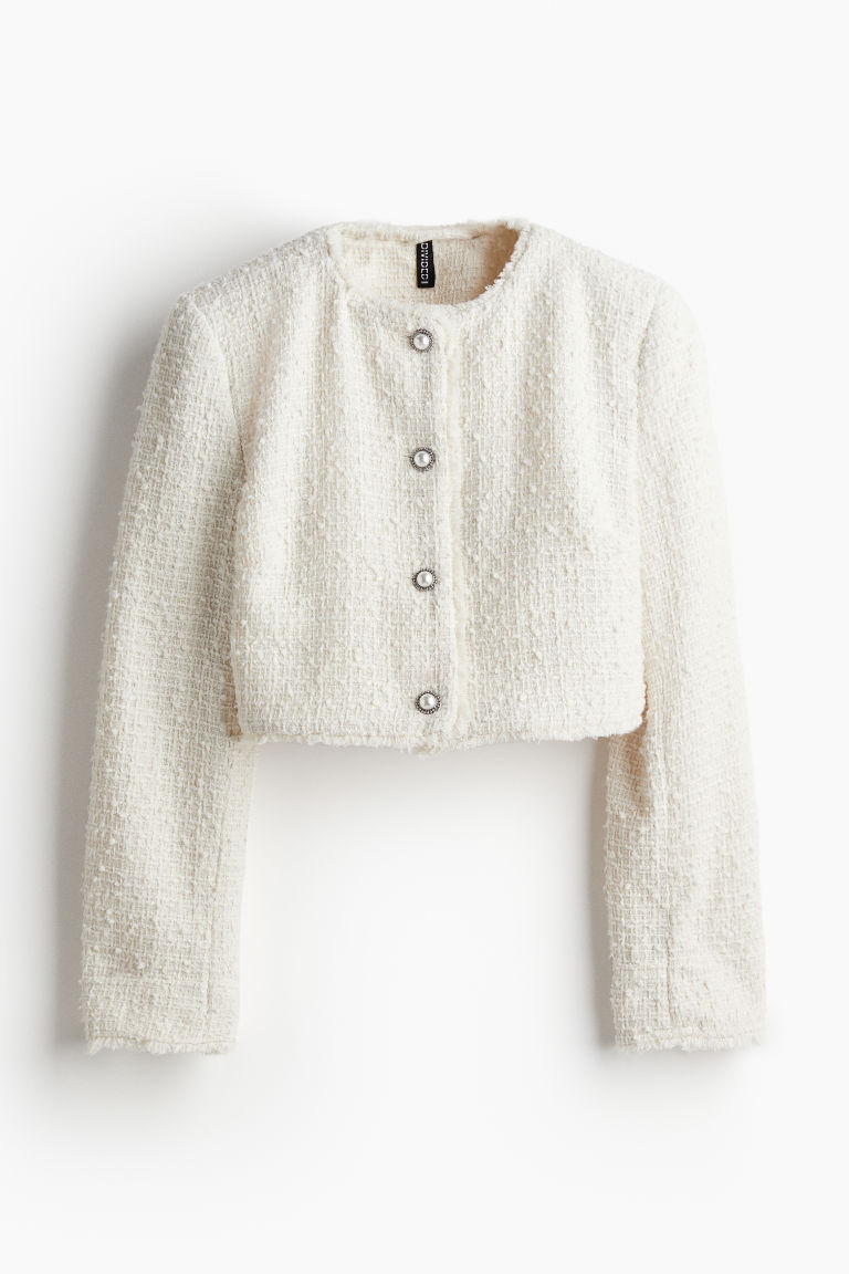 H & M - Cropped jasje van geweven bouclé - Wit