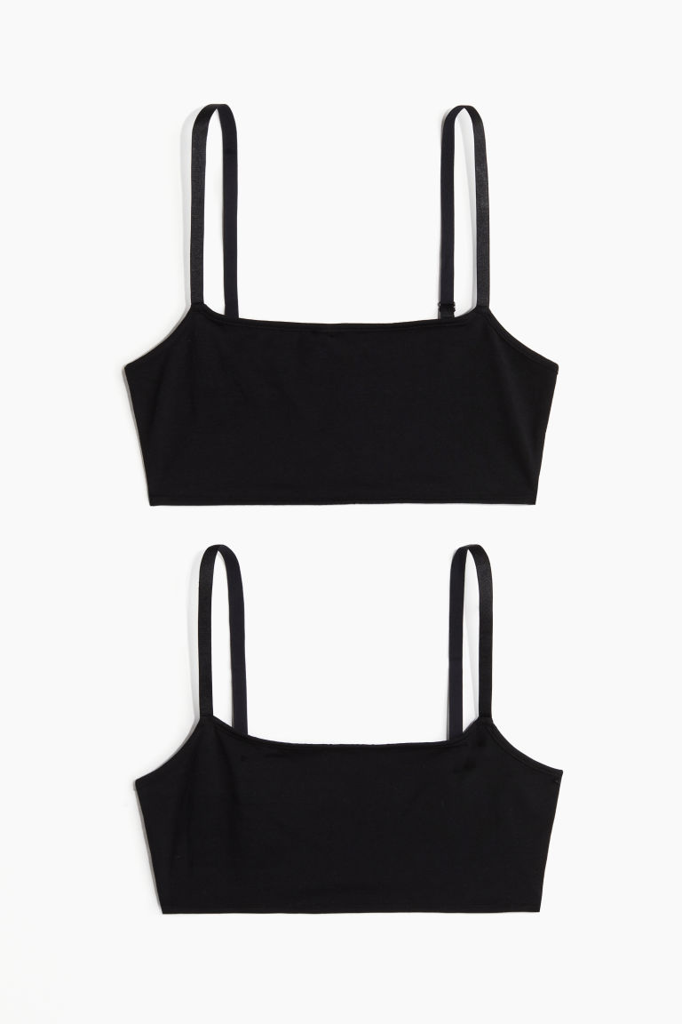 H & M - Set van 2 katoenen non-padded soft-bh's - Zwart