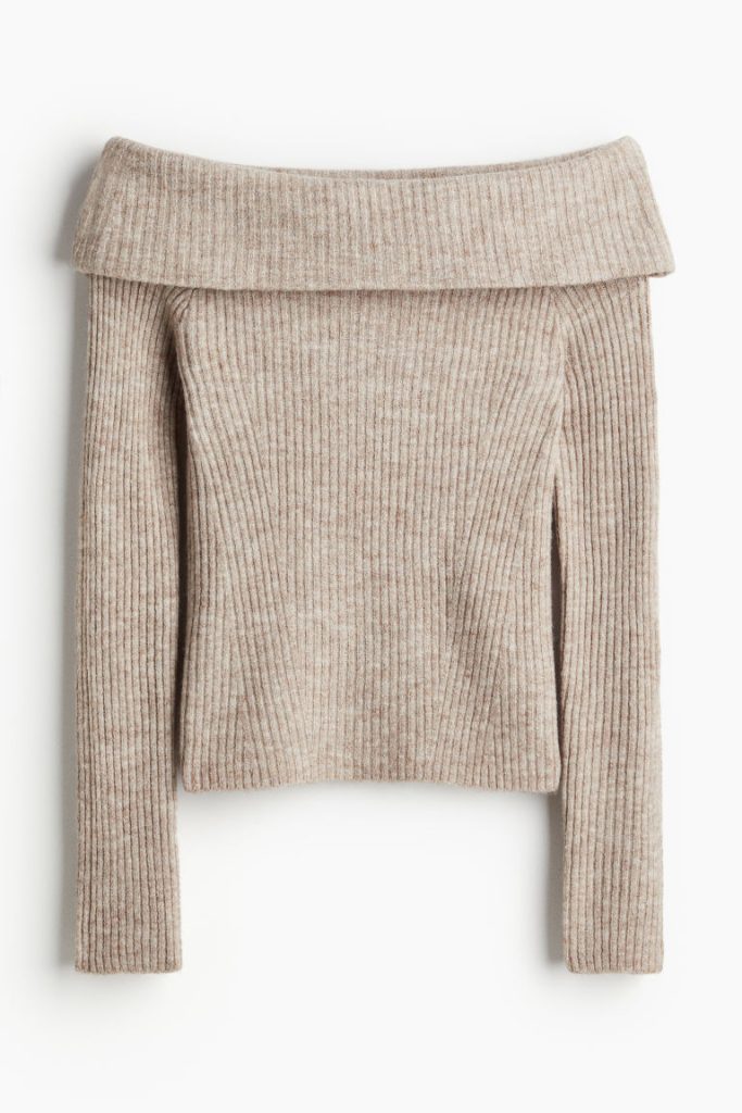 H & M - Off-the-shouldertrui - Bruin