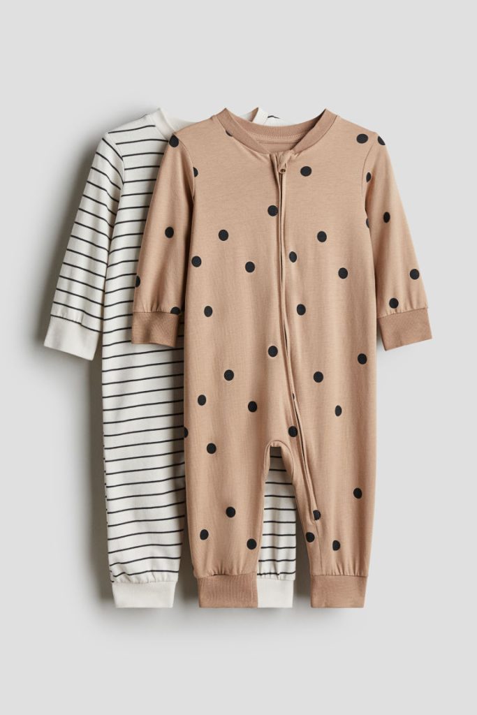 H & M - Set van 2 katoenen pyjama's met dessin - Beige