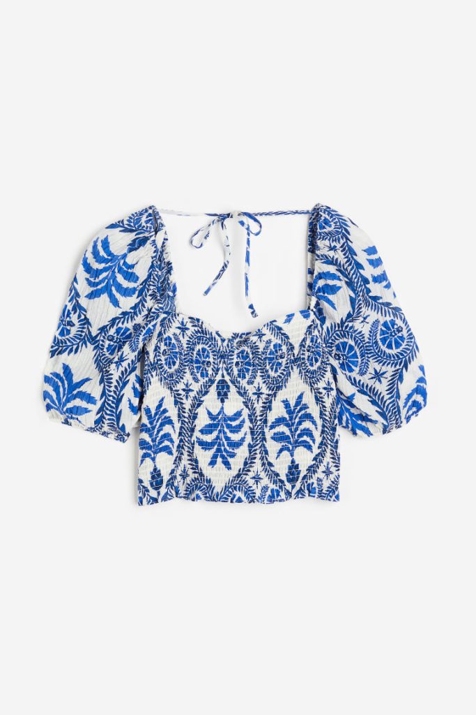 H & M - Gesmokte top - Blauw