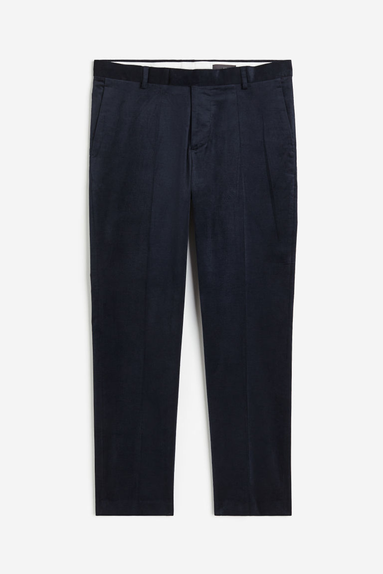 H & M - Fluwelen kostuumpantalon - Slim Fit - Blauw