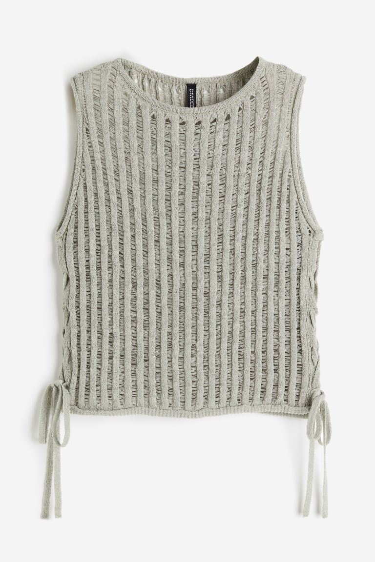 H & M - Gebreide tanktop met laddersteekdetails - Groen