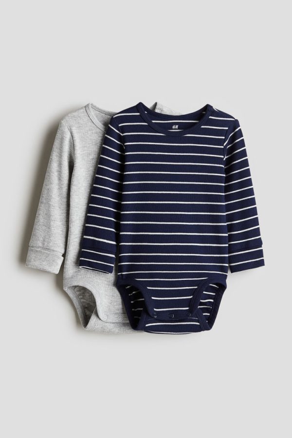 H & M - Set van 2 rompers met lange mouwen - Blauw