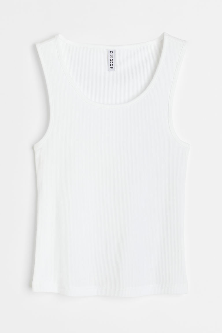 H & M - Geribde katoenen tanktop - Wit