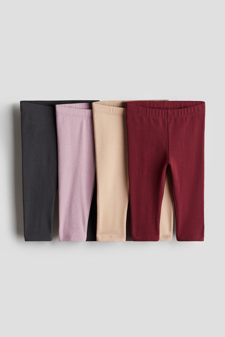 H & M - Set van 4 katoenen tricot leggings - Rood