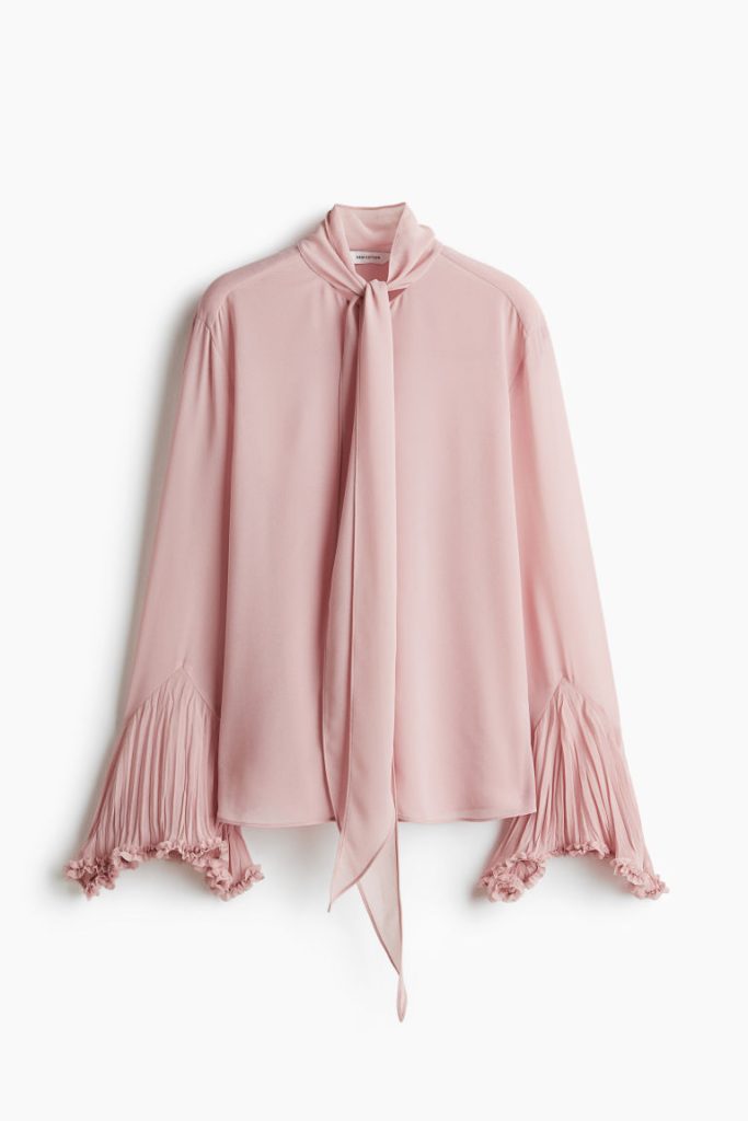 H & M - Chiffon blouse met strikbanden - Roze