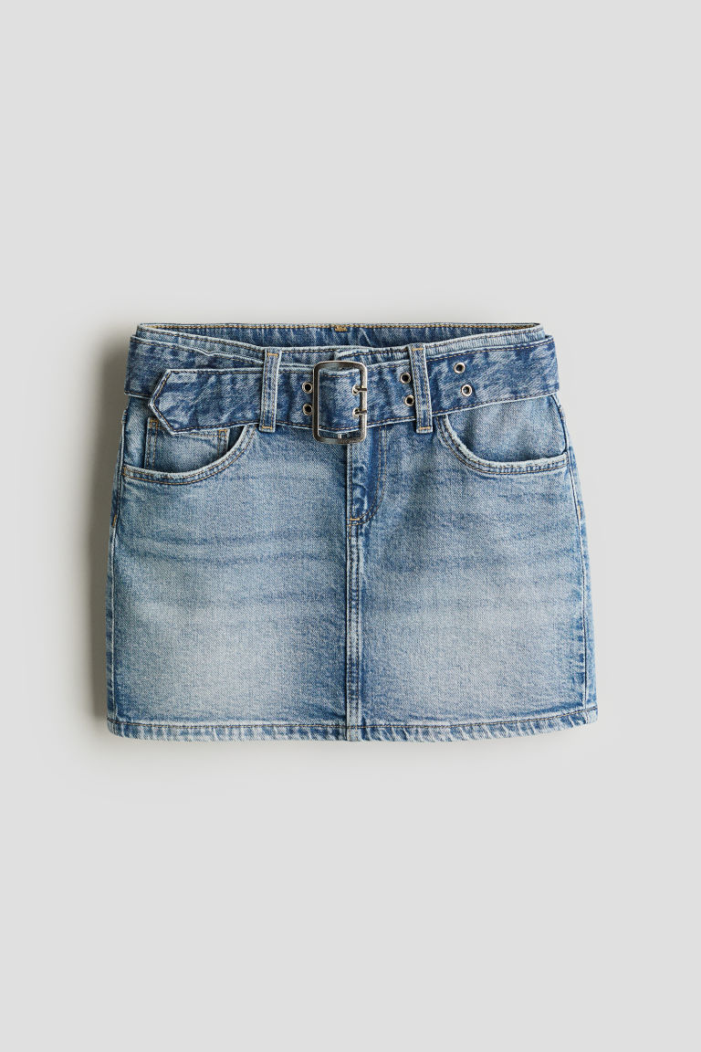 H & M - Denim rok met ceintuur - Blauw