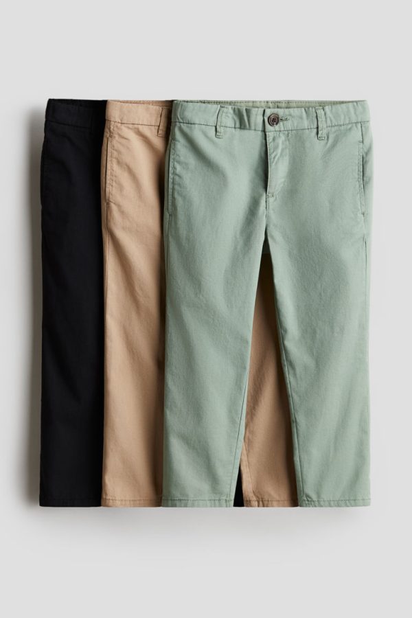 H & M - Set van 3 chino's van katoenen twill - Groen