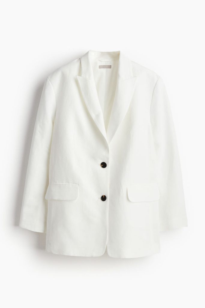 H & M - Oversized blazer van linnenmix - Wit