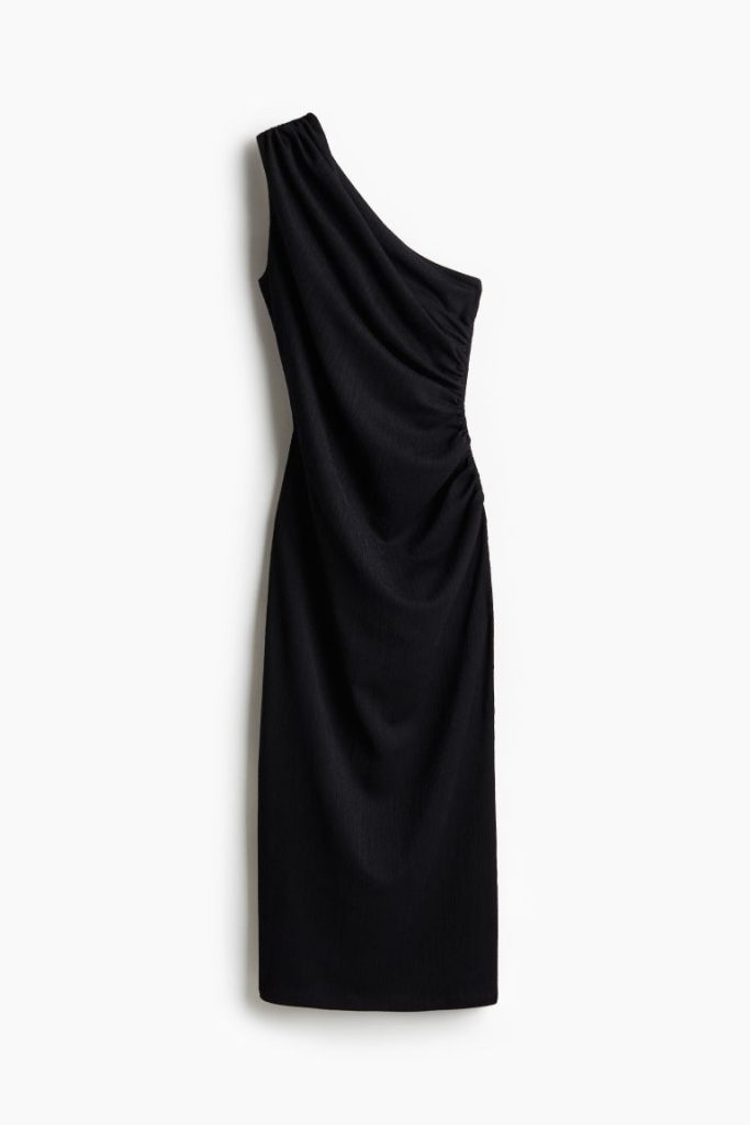 H & M - Ingerimpelde one-shoulderjurk - Zwart