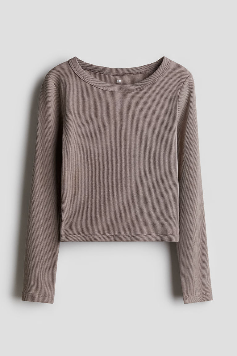 H & M - Top van katoenen ribtricot - Beige