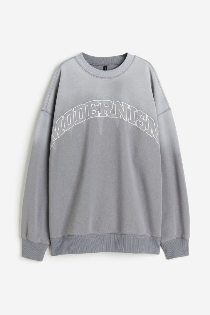 H & M - Oversized sweater met print - Grijs