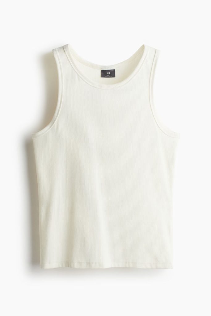 H & M - Geribde tanktop - Slim Fit - Wit