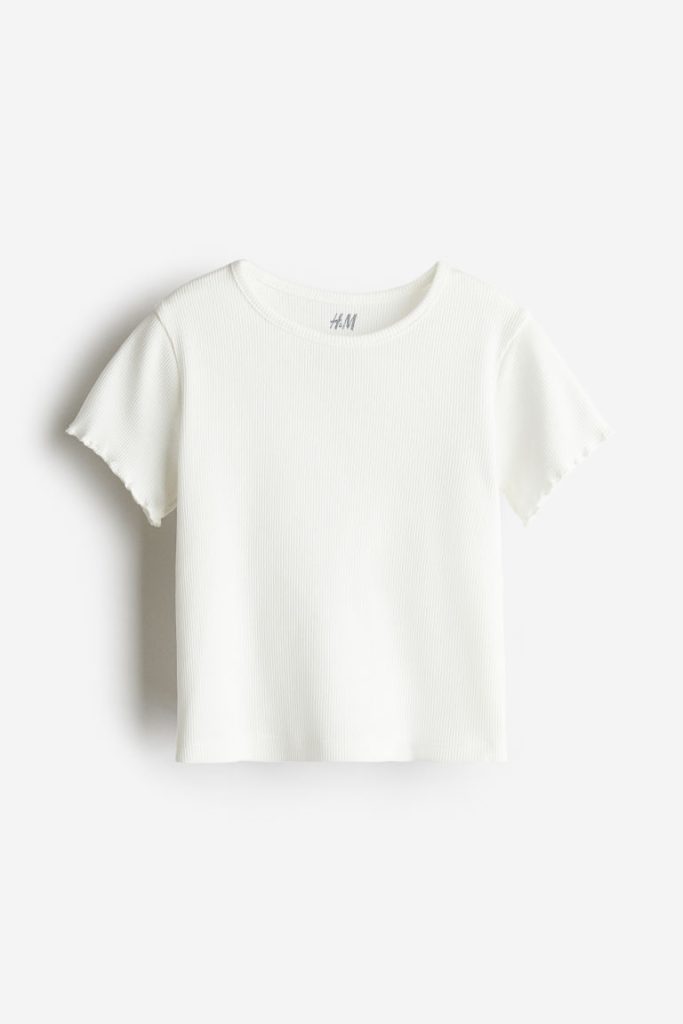 H & M - Top van ribtricot - Wit