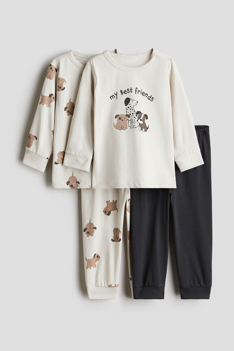 H & M - Set van 2 katoenen pyjama's met print - Beige