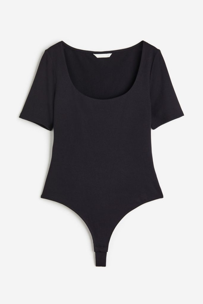 H & M - Stringbody met korte mouwen - Zwart