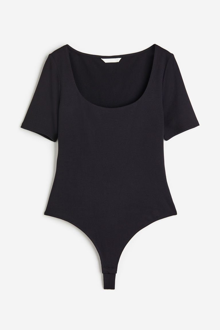 H & M - Stringbody met korte mouwen - Zwart