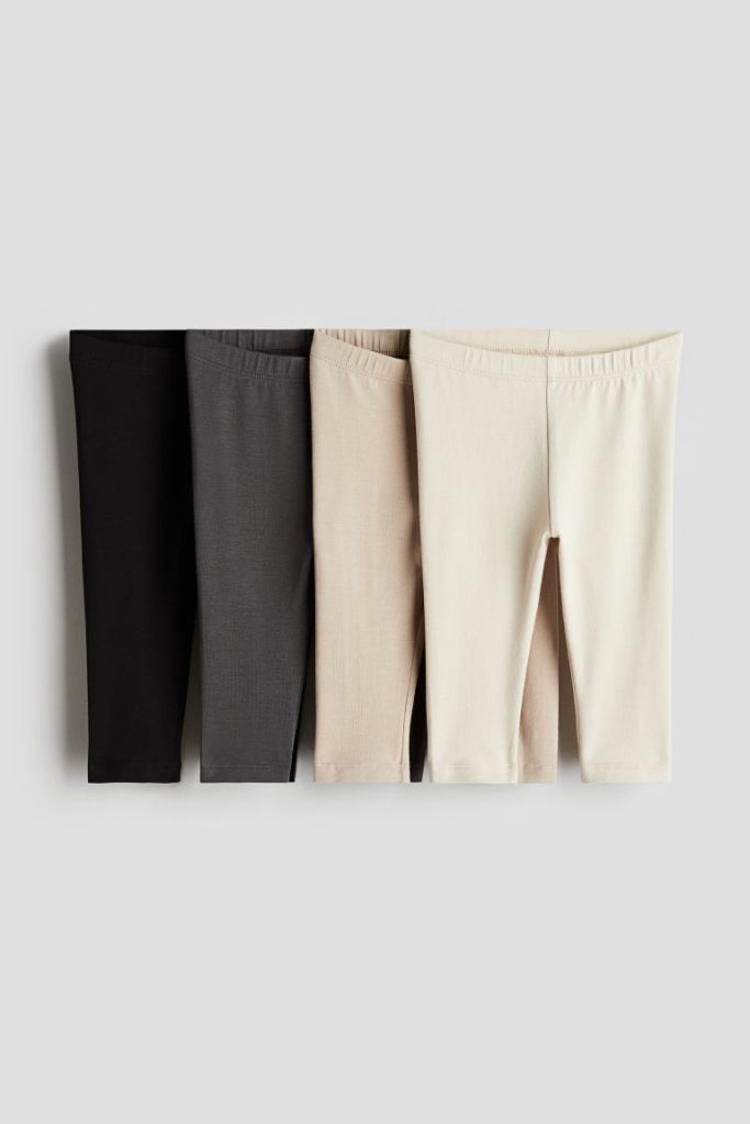 H & M - Set van 4 katoenen tricot leggings - Beige