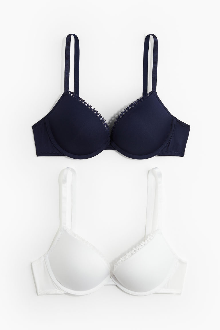 H & M - Set van 2 superpush-up bh‘s van microvezel - Blauw